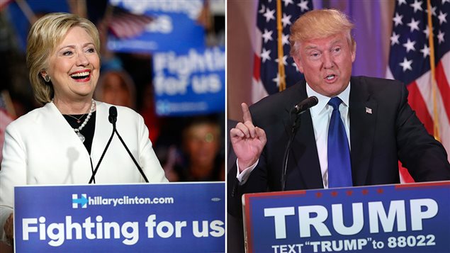 Los candidatos en las primarias estadounidenses, Hillary Clinton et Donald Trump durante el "Supermartes".