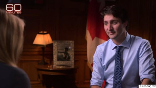 Image du premier ministre canadien Justin Trudeau alors qu’il répond aux question de Lara Logan. Photo crédit : CBS News