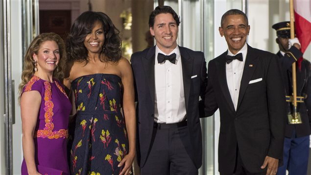 Las familias Trudeau y Obama poco antes de la cena de gala en la Casa Blanca.