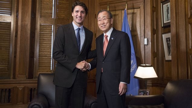 Justin Trudeau et Ban Ki-Moon.