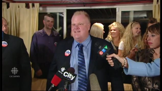Rob Ford on election night 2010, with his surprising win for mayor of Toronto, Canada’s biggest city.