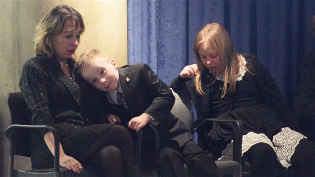 Former Toronto mayor Rob Ford’s wife Renata, left to right, son Doug and daughter Stephanie are seen at city hall on Monday, March 28, 2016.