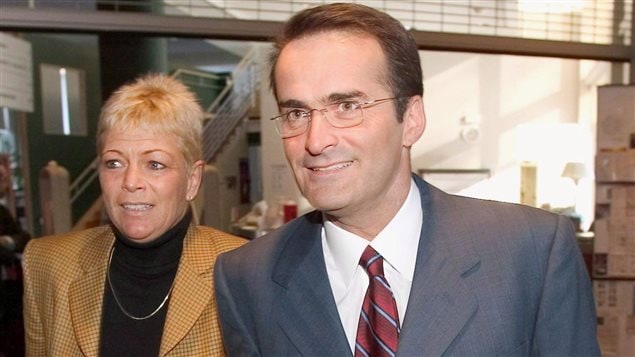  Jean Lapierre, accompanied by his wife Nicole Beaulieu, arrives at a news conference in Montreal Thursday, Feb. 5, 2004 to announce he will run for the Liberal nomination in the Montreal riding of Outremont. Former federal Liberal cabinet minister Jean Lapierre, his wife and three of his siblings died in a plane crash Tuesday as they headed to eastern Quebec to attend his father’s funeral. 