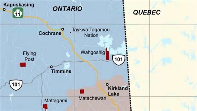 The Wahgoshig and Taykwa Tagamou areas are within the lands now being claimed by the Quebec Cree.