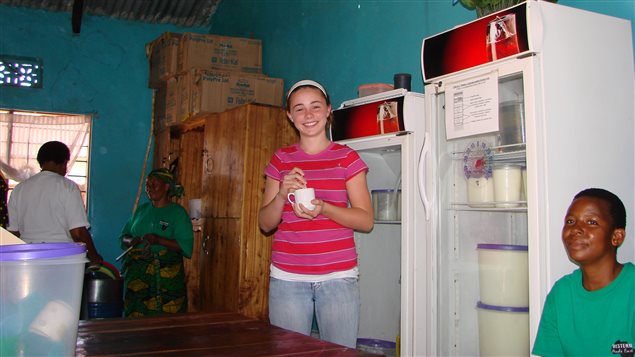 Jennifer Reid (centre) helped in the first kitchen set up in Tanzania to make the yogurt using the special probiotic strain donated by her father. 