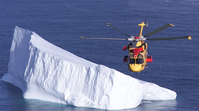 One of Canada’s first two CH-149 Cormorant helicopters flies over the North Atlantic, enroute to Canada from Italy on October 6, 2001.