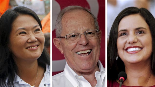 Tres de los candidatos a las elecciones presidenciales en Perú: Keiko Fujimori, Pedro Pablo Kuczynski et Veronika Mendoza.