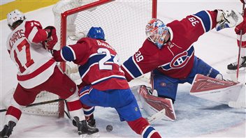 In spite of saves like this one by Mike Condon on March 29, 2016, the Montreal Canadiens had a terrible end to the season and did not make the playoffs.