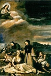 The painting entitled “Le Typhus” by Theophile Hamel shows Montreal nuns caring for sick Irish immigrants.
