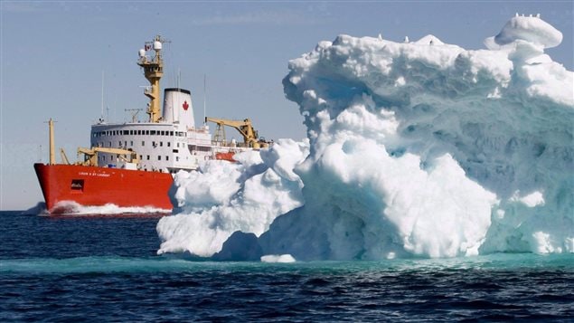 A Canadian Coast Guard icebreaker sails through Lancaster Sound, Nunavut on July 11, 2008. Conservationists want to remove obstacles to it being made a marine conservation area.