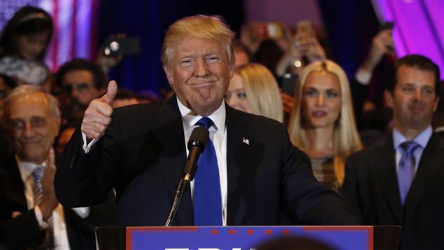 Donald Trump après sa victoire dans l'État de New York Donald Trump après sa victoire dans l'État de New York