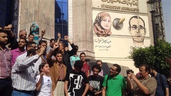 People in Cairo protested the police detention of two journalists on May 2, 2016. This was one of many demonstrations in support of press freedom around the world.