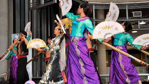 Dancers performed on April 16, 2016 at the opening ceremony of Asian Heritage Month activities in the western city of Vancouver.