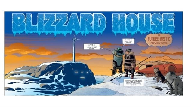 Opening scene of Blizzard House, a science fiction tale of future energy in the far north. Written by Burns and illlustrated by George Freeman, known as the creator of Captain Canuck