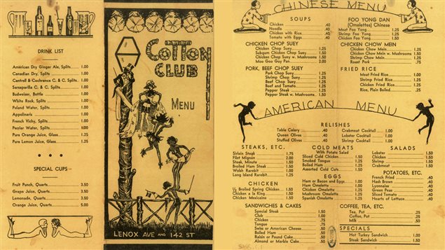 Un menu du Cotton Club Un menu du Cotton Club