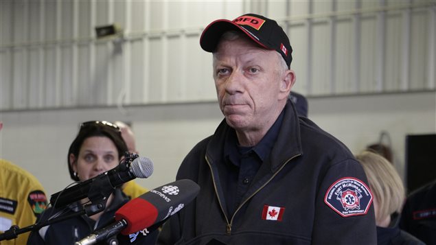  Fort McMurray, Alberta, fire chief Darby Allen speaks to members of the media at a fire station in Fort McMurray, Monday, May 9, 2016. 