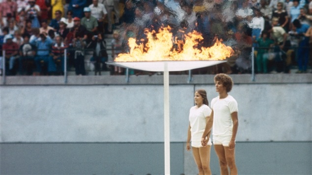 Inauguración de los Juegos Olímpicos de Montreal en 1976. En la foto: Sandra Henderson y Stéphane Préfontaine. 