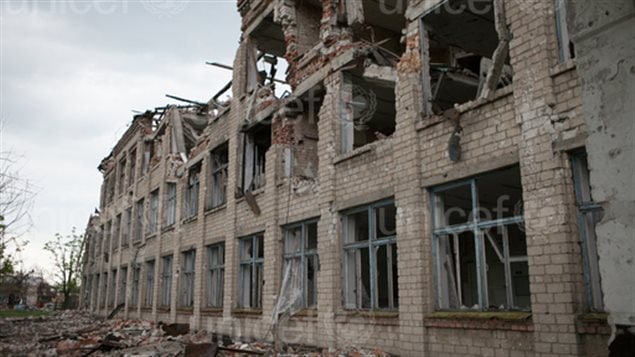 On 14 may 2015 in the village of Nikishino, in eastern Ukraine, only the ruins of school No. 185 still stand, as a result of the conflict.
