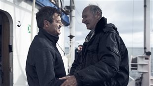 Terrance P. Long greets Professor Vadim Paka from the Russian Academy of Sciences on board the research vessel Oceania of the Polish Academy of Sciences in the Baltic Sea during chemical weapons investigation under NATO Science for Peace and Security (SPS) MODUM. 