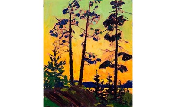 Thomson- Pine Trees at Sunset-stylistic representation and vivid colours