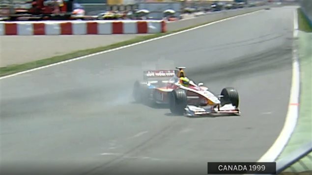 Ralf Schumacher about to hit the famous wall of champions on the course in 1999. The chicane and *wall* also claimed Jacques Villeneuve, Damon Hill, and Michael Schumacher in the same race.