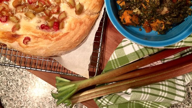 Focaccia à la rhubarbe et cari de lentilles à la rhubarbe. Focaccia à la rhubarbe et cari de lentilles à la rhubarbe.