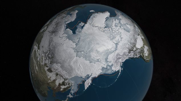 This NASA photo shows Arctic sea ice at its lowest maximum on record in 2016. It had shrunk from the old record set in 2015 by almost 13,000 square kilometers.