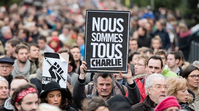 Manifestación tras el ataque contra el semanario francés Charlie Hebdo en enero de 2015