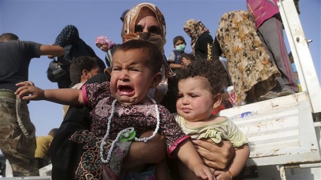 In this June 3, 2016 photo Iraqi families flee fighting near Fallujah. The UN says over 65 million people fled their homes in 2016.