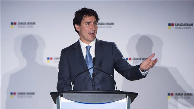  Prime Minister Justin Trudeau delivers remarks at the Canada-Ukraine Business Forum in Toronto on Monday, June 20, 2016.