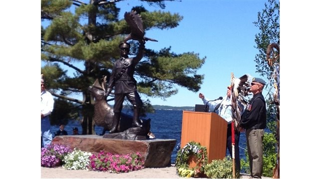 Assembly of First Nations (AFN) National Chief Perry Bellegarde speaking at the unveiling of the Pegahmagabow statue today saying *On the 20th anniversary of National Aboriginal Day, we are poised on a new era of reconciliation, a time to renew our original relationship of partnership, respect and sharing.*