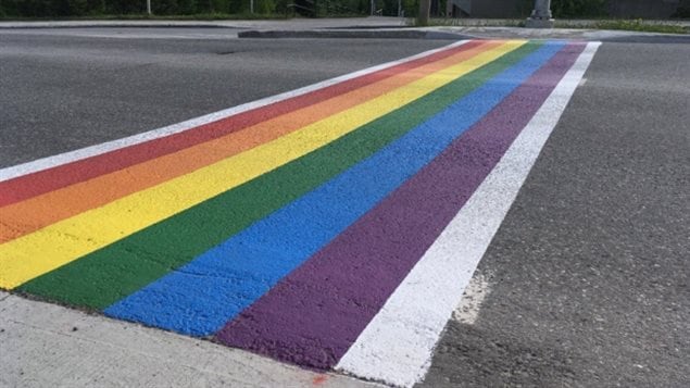 The first of two crosswalks has been painted rainbow colours in the small town of Corner Brook in the province of Newfoundland and Labrador.