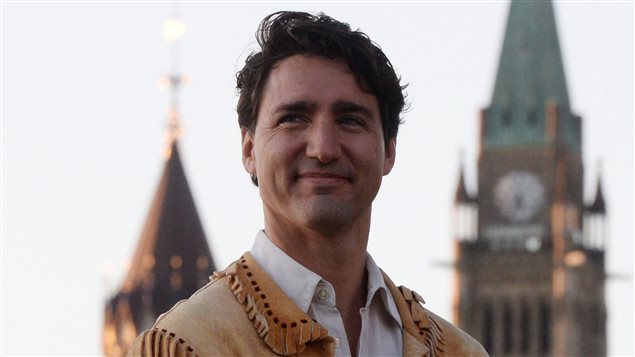 Wearing his dad’s buckskin jacket, Prime Minister Justin Trudeau attended an indigenous sunrise ritual not far from the Parliament buildings.