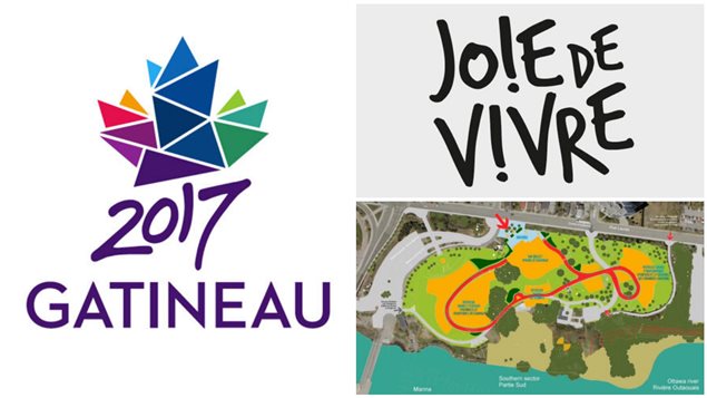 À gauche, le logo de Gatineau 2017, à droite, le slogan « Joie de vivre » et une carte du site qui accueillera les MosaïCanada. À gauche, le logo de Gatineau 2017, à droite, le slogan « Joie de vivre » et une carte du site qui accueillera les MosaïCanada.