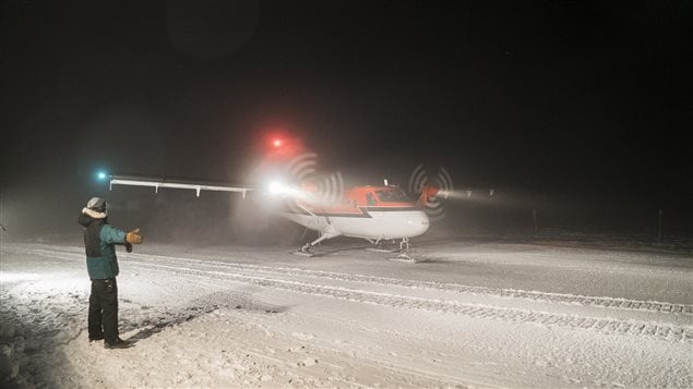  A Twin Otter aircraft on a medical evacuation flight taxis on the skiway at NSF’s Amundsen-Scott South Pole Station.