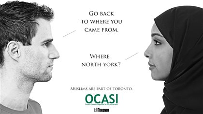 Poster to promote discussion of the problem of racism in Toronto.