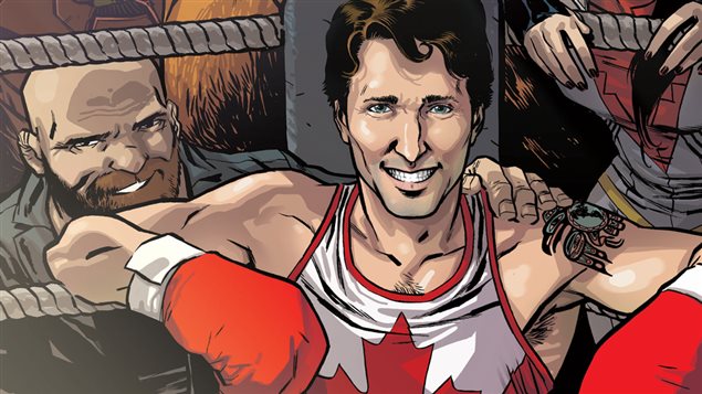  The variant cover of the comic Civil War II: Choosing Sides #5, featuring Prime Minister Justin Trudeau surrounded by the members of Alpha Flight.