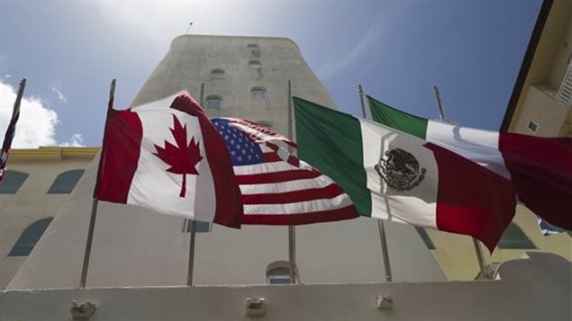 The flags of Canada, the USA, and Mexico. The leaders of the three countries meet today in Canada’s capital, Ottawa, to discuss a wide range of issues including such things as trade and climate change.