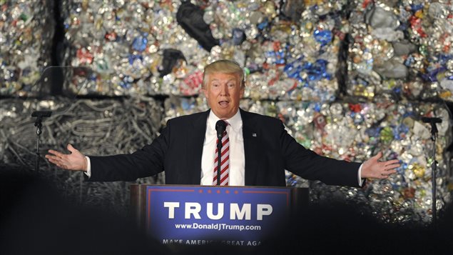  Republican U.S. presidential candidate Donald Trump gestures while delivering his trade policy speech at the Alumisourse Building in Monessen, Pennsylvania, U.S., June 28, 2016.