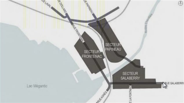 La carte du centre-ville de Lac-Mégantic
