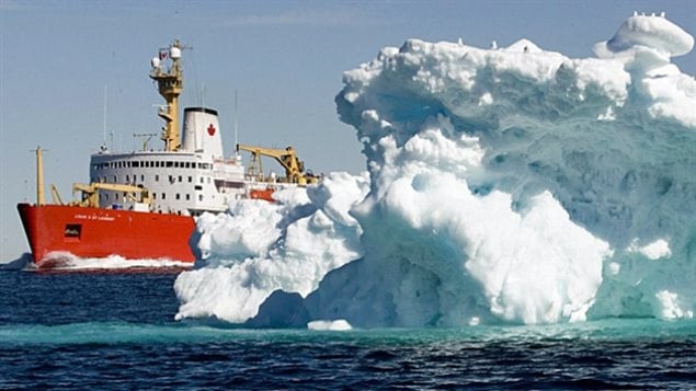 The Canadian Coast Guard icebreaker Louis St Laurent in the Arctic. With global warming previously permanently inaccessible areas of the central Arctic ocean are now becoming accessible to potential commercial fishing operations.