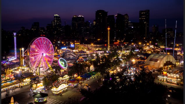 The Stampede midway in full swing and all lit up in the evening