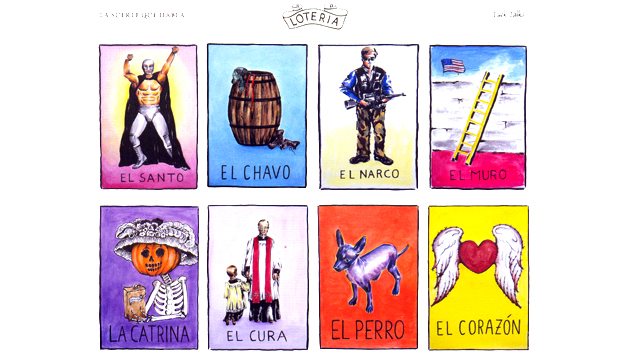 Mosaico de algunas tarjetas del juego de Lotería de Patricia Espinosa y Martha Bátiz