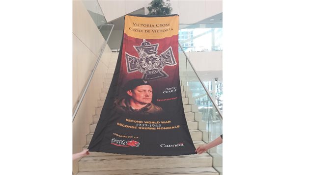 An example of one of the banners, this one for Maj. David Currie of Saskatchewan,whose courageous actions to close the Falaise Gap and capture over 2,00o German soldiers resulted in being awarded the highest honour, the Victoria Cross