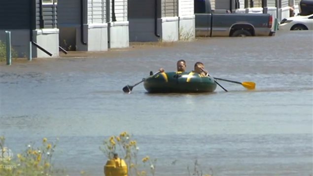 Some folks took to unusual transport to get around flooded areas in Estevan. There have been thousands of flooded basements, and large areas reported power outages, and several roads and higways were washed out
