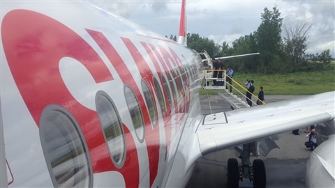 Un appareil de la C Series de Bombardier au moment de sa livraison à Swiss International Air Lines.