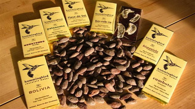 Chocolate bars made by the Hummingbird Chocolate Maker are made the old-fashioned way from carefully-chosen cocoa beans of various flavours.