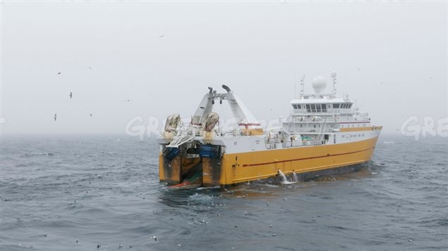 The bottom trawler ’Kirkella’ operates in the Barents Sea off the east coast of Svalbard, located about 500nm (950km) north of Norway on July 7, 2016. Greenpeace says fishing is now taking place in areas further north than previously as ice retreats