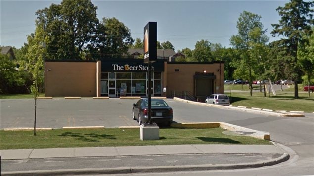The Beer Store, a typical outlet in a small town in Ontario. Owned by the major breweries, sales are controlled and taxed by the provincial government