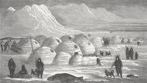 Gravure de 1882 représentant la vie quotidienne des Inuits.